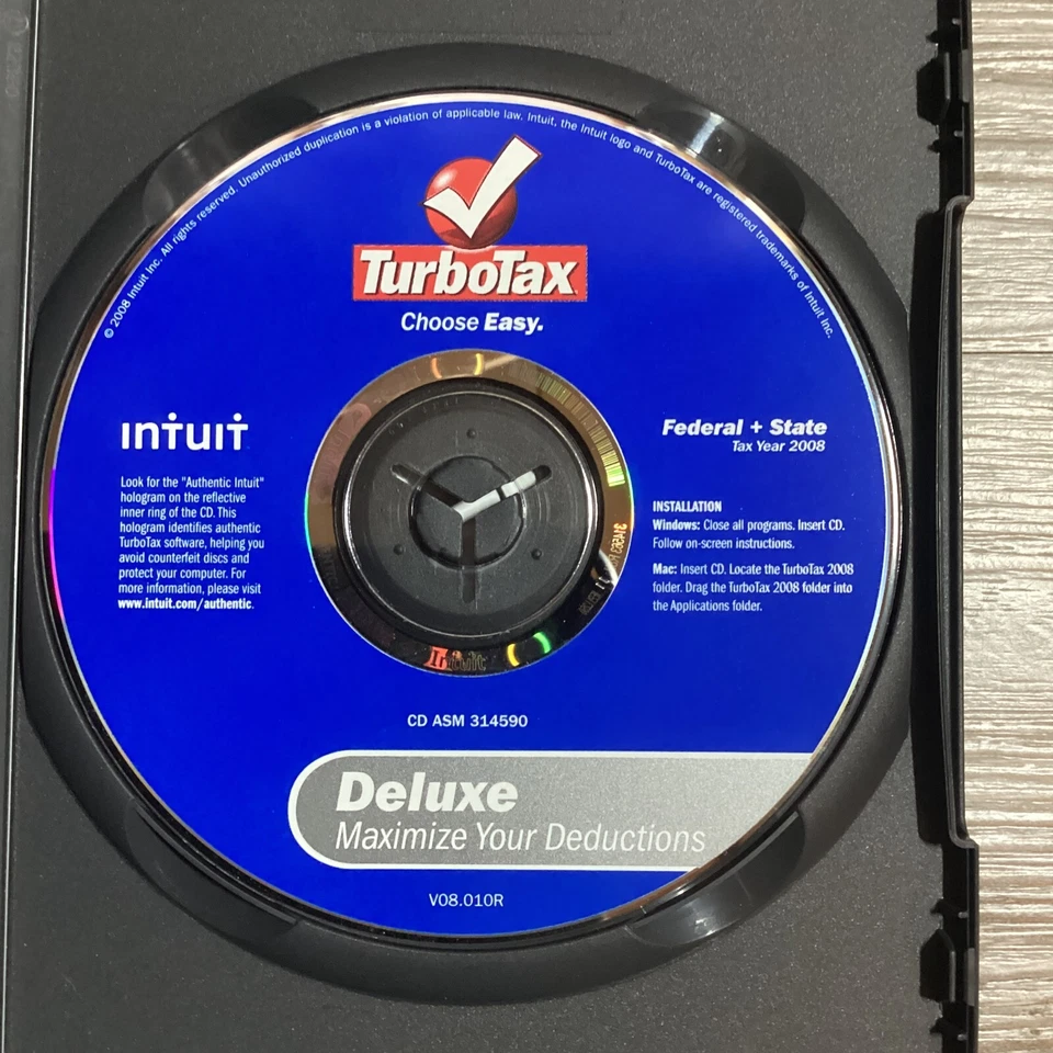 2008 TurboTax Deluxe Federal + State Maximize Deductions Case and CD Back Taxes - Image 3 of 4