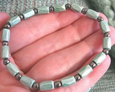 NEW RUSTIC MINT GREEN GREY NATURAL HEMATITE MAGNETIC THERAPY CUFF BRACELET
