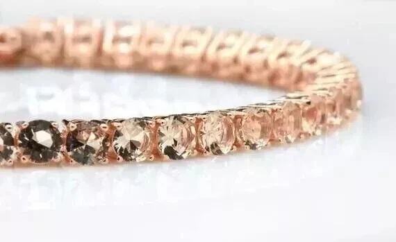 Brazalete de tenis chapado en oro rosa de 14 quilates morganita creado en laboratorio redondo de 4 mm 9,20 quilates 7 pulgadas Foto 3 de 4