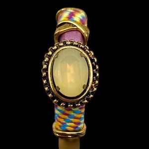 Authentic LAURA JANELLE Signed Gemstone Focal Bracelet Antique Gold Plated Mauve Band 7”