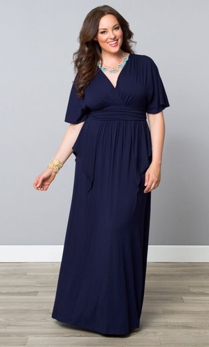 Kiyonna Dress 1X Navy Blue Indie Flair Style Maxi Kimono Sleeves Slimming Party - Picture 13 of 13