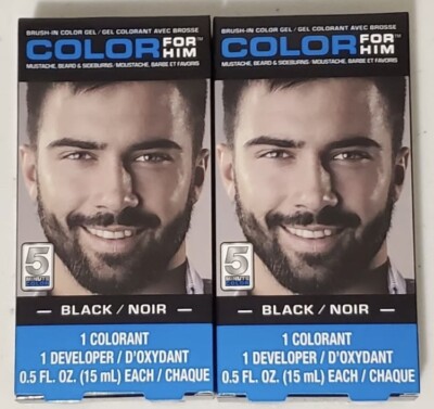 SET OF 2 Color For Him Mens Facial Hair Dye Black Mustache Beard Brush In