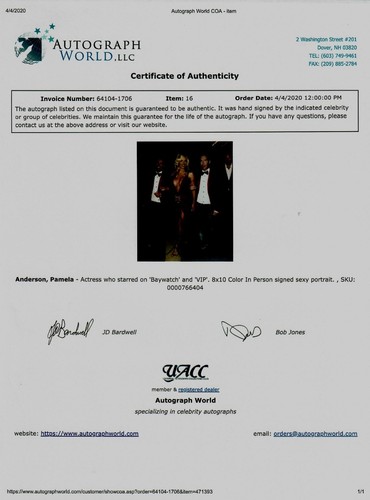 RARE IMAGE! “Bay Watch" Pamela Anderson Hand Signed 8X10 Color Photo COA - Picture 2 of 2