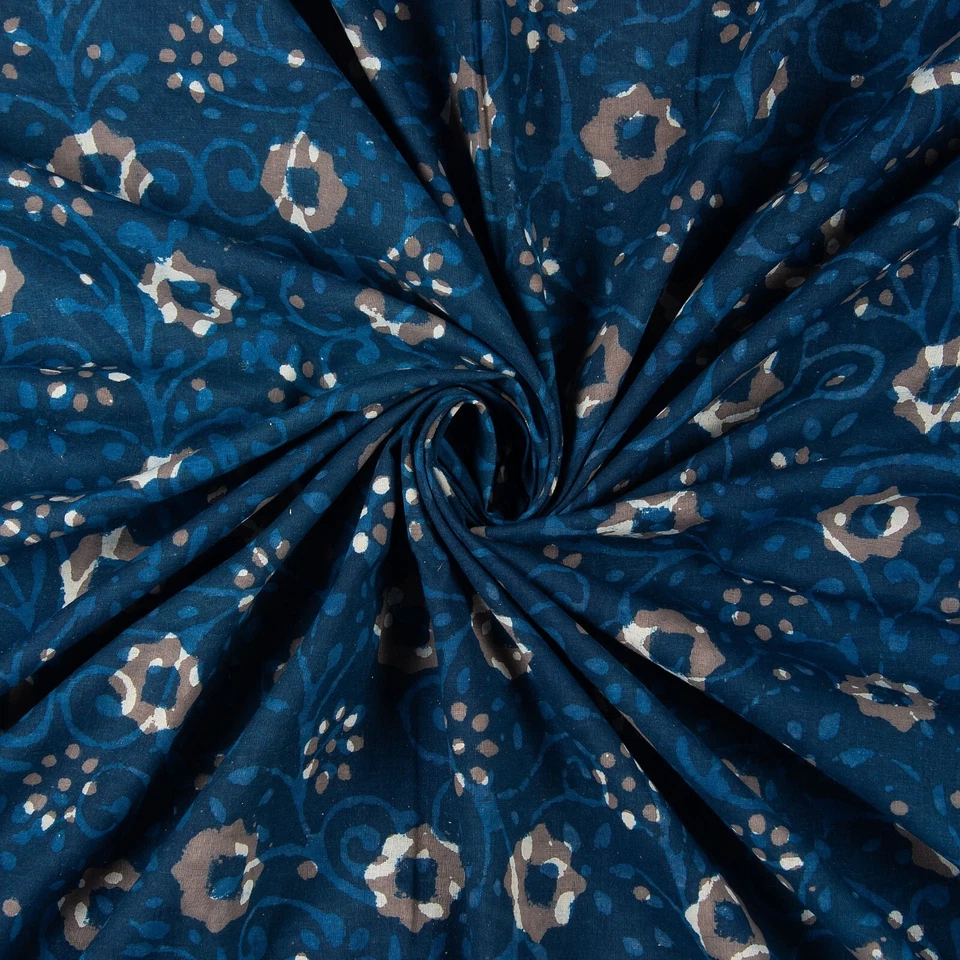 Indian Cotton Hand Block Print Fabric by the yard Floral Beautiful Sewing Fabric - Image 2 of 4