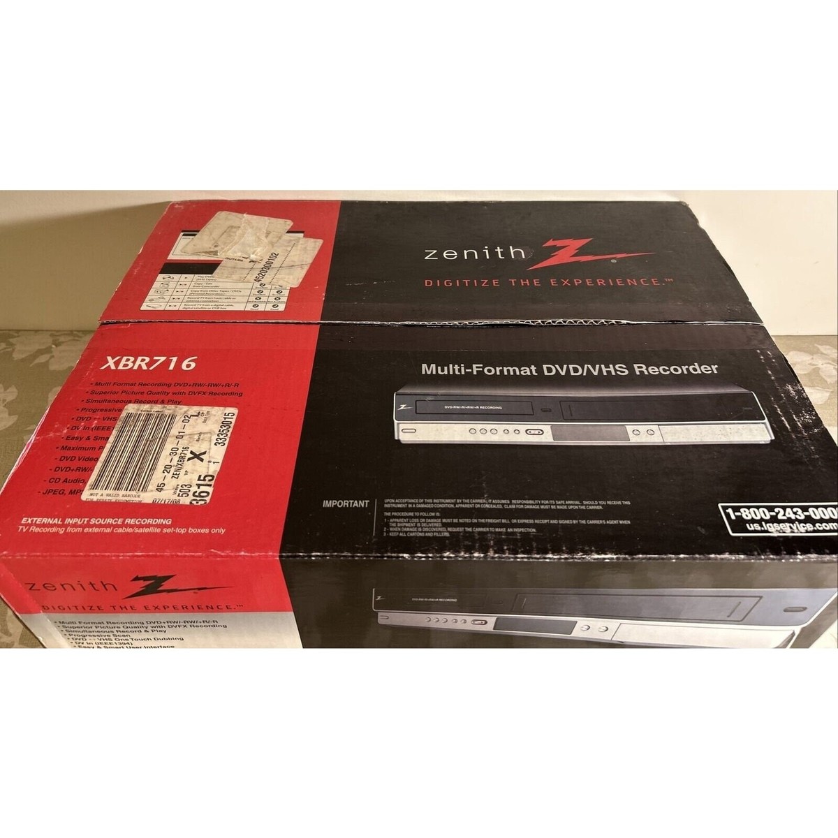 New In Box Zenith XBR716 DVD Recorder VCR Combo with HDMI Adapter