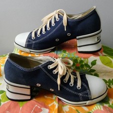 RARE Vintage 90s Converse All Stars Chunky High Heeled Navy Oxford W sz 7