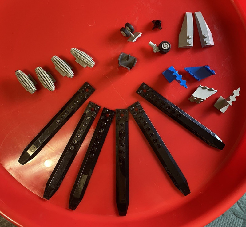 Lego Aircraft parts - copter blades, strakes, tails, curved wedge