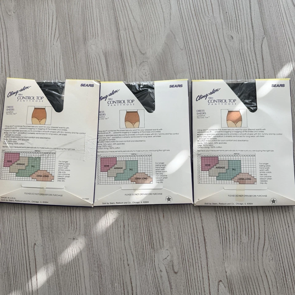 Paquete múltiple de 3 pares de pantimedias altas vintage Sears negras CLING ALON control superior NUEVAS Foto 2 de 3