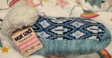 Muk Luks Short Cabin Sock Blue L/XL 8-10 Fully Lined Polyester Non-Skid Gripper