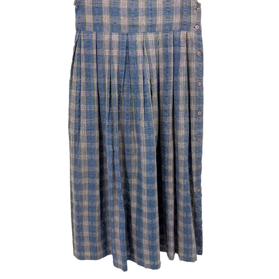 Vintage 90’s Blue Plaid Pinafore Jumper Dress Indian Cotton Preppy Cottagecore L - Image 4 of 4