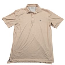 Vineyard Vines Polo Shirt Mens Small Beige On-The-Go Sankaty Whale Stretch Golf