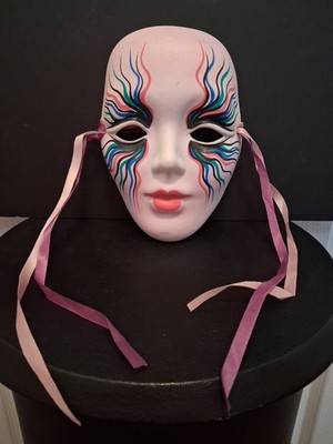 VTG Hand Painted Ceramic MardiGras Venetian Wall Mask Signed Jennice New Orleans