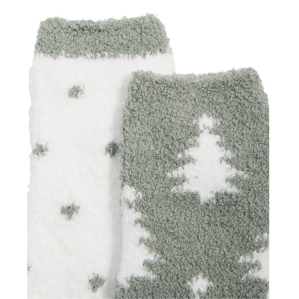 Paquete de 2 calcetines CHARTER CLUB para mujer mantequilla difusa talla única verde blanco árboles de Navidad Foto 4 de 4