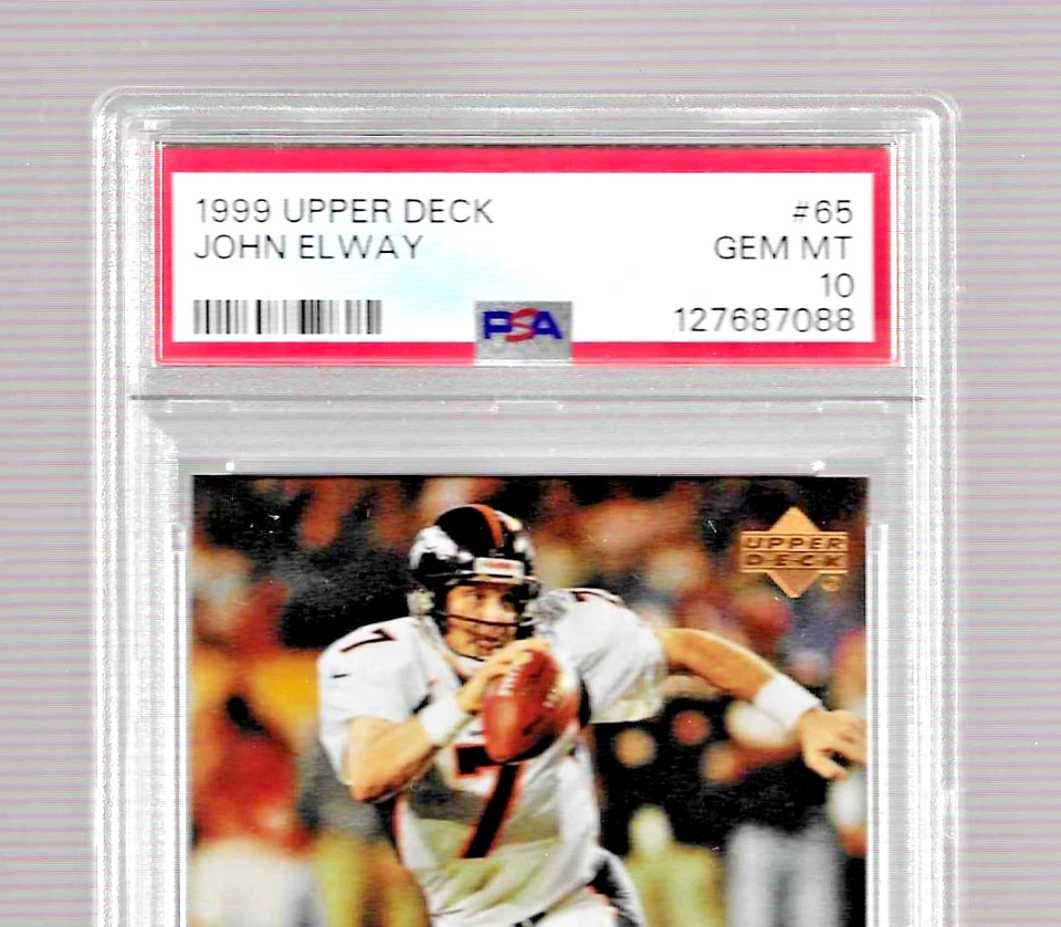 Tarjeta de fútbol americano 1999 cubierta superior #65 Hof John Elway PSA 10 Low Pop Denver Broncos Foto 2 de 4