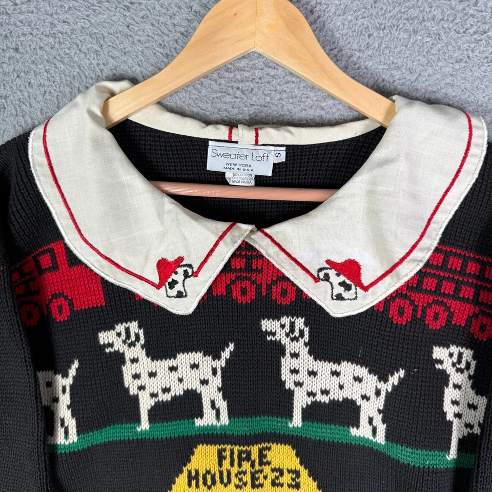 Suéter tejido Fire House vintage para mujer pequeño suéter dálmata cuello loft Foto 2 de 4