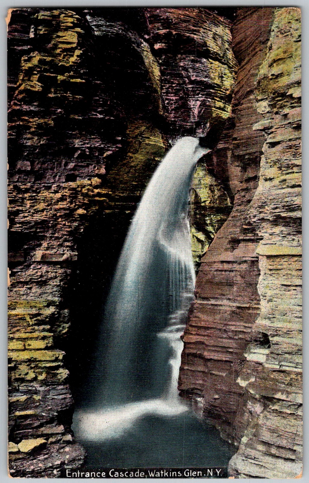 Antique Postcard Entrance Cascade Waterfall Watkins Glen, NY 1910s
