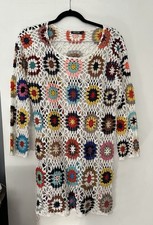 Nasty Gal Multi-Coloured Crochet Long Sleeve Mini Dress Boho Festival Beach S/M