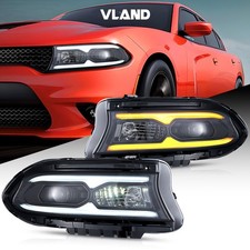 VLAND For Dodge Charger 2015-2023 LED Headlights W/Sequential white/yellow DRL