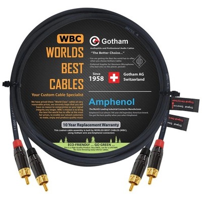 3 Foot RCA Cable Pair - Gotham GAC-4/1 (Black) Star-Quad Audio Interconnect C...