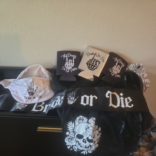 Bride or Die Bachelorette Party Kit Gothic Bridal Shower Skull Sash