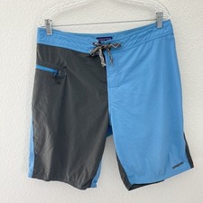 Patagonia Wavefarer 10" Board Shorts Mens 34 Blue Grey Colorblock Swim Surf