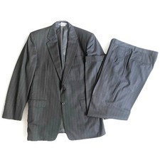 Vtg Hickey Freeman Loro Piana Wool Pinstripe Suit 42L Charcoal Gray Made in USA