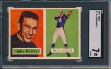 Johnny Unitas 1957 Topps RC Rookie Card # 138 SGC 7 Centered Nicely. rookie card picture