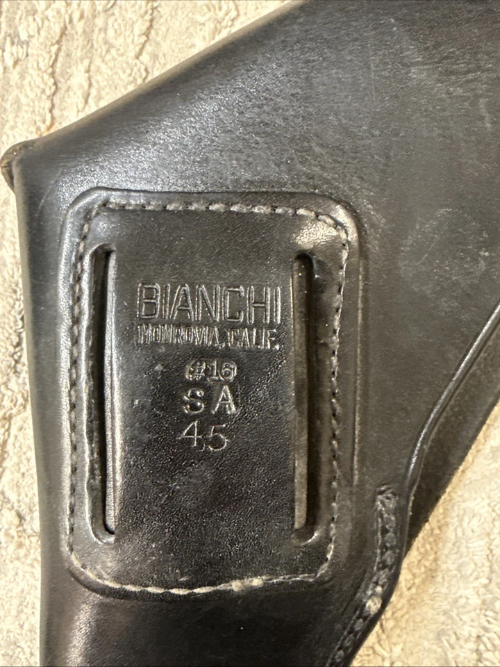 Vintage Bianchi SA 45  #16 Black Leather Flap Belt Holster. Monrovia, Cali - Image 3 of 4