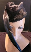 Vintage Christine Original Fascinator Hat Black Velvet Sleek Feather