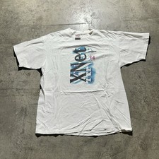 Vintage 90s Single Stitch Made In USA XNET Stock Shirt Men’s Size XL White