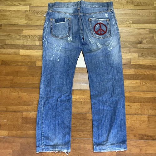 Dolce & Gabbana Men Destroy Denim Peace Mark Crash Denim Pants 52 Indigo Blue - Picture 8 of 24