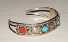 Vintage RANDALL ENDITO STERLING SILVER-TURQUOISE-CORAL CUFF BRACELET Navajo — photo 1
