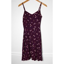 Old Navy Womens Fit and Flare Dress Burgundy Dark Ditsy Floral Cottage Size S