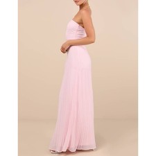 NWT Lulus Celebratory Aesthetic Blush Pink Pleated Strapless Maxi Dress Large