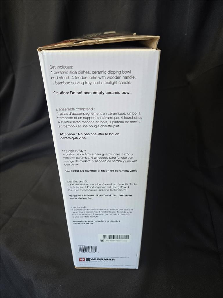 &= Swissmar Rubik 12-Piece Fondue Set Serving White Ceramic Wood Base F66329