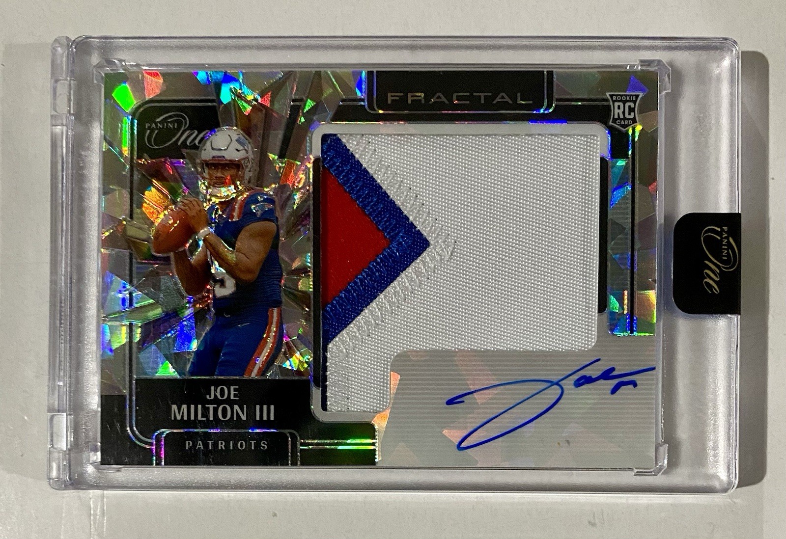 2024 Panini ONE Fractal Joe Milton III Rookie Patch Autograph 50/50 (RC,MEM,AU)