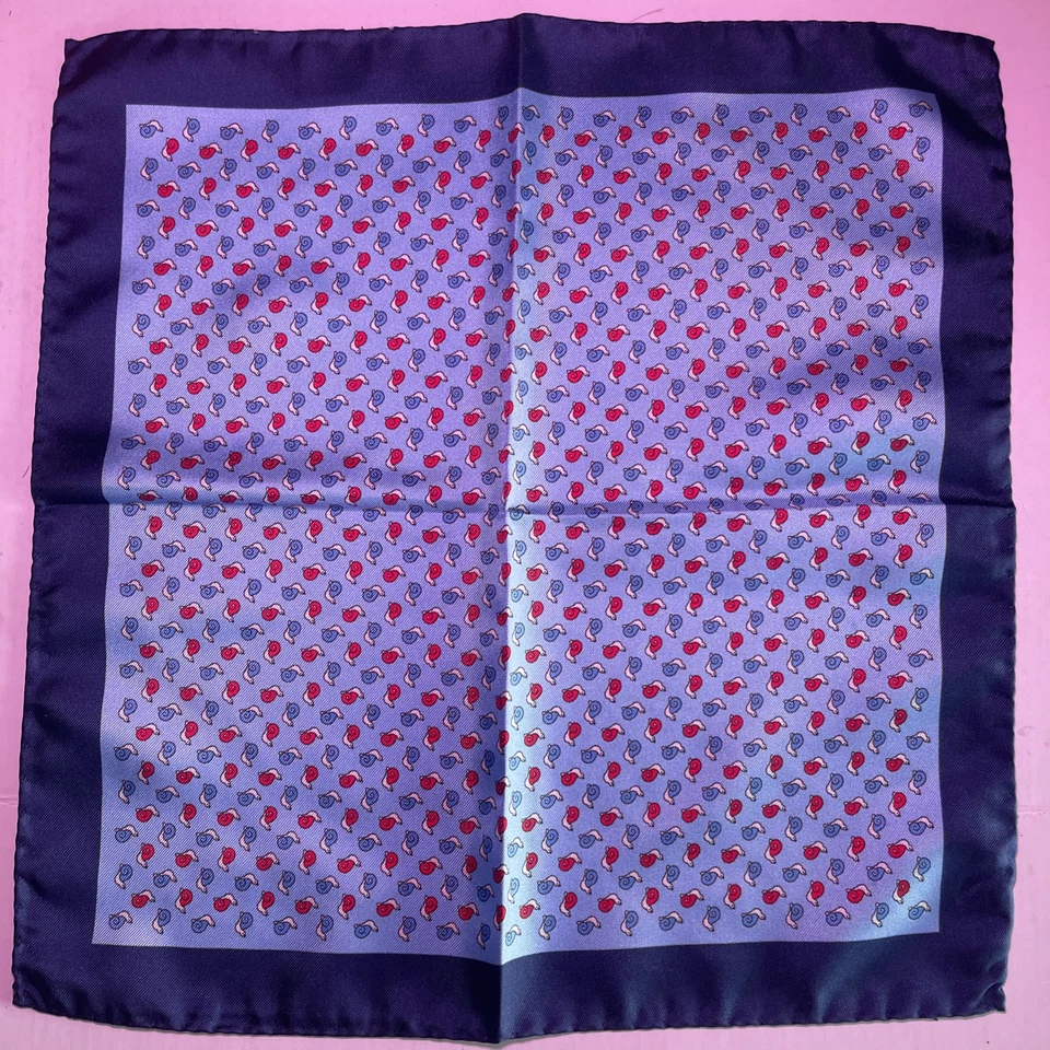 Oliver Wicks Men's 100% Silk Italy Pocket Square Sky Blue/Blue Snell Print 12.5" - Image 4 of 4