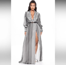 Fashion Nova Nora black & white striped v-neck 3x maxi dress