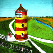 Original acryl gemälde Nordsee Leuchtturm Pilsumer