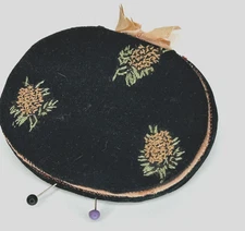 Antique Needle Book Case Pincushion Embroidered Floral Pattern