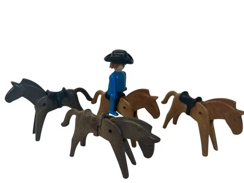 Vintage 70s Playmobil Horses Cowboy  Lot Toys Pretend Play 1974 Action Figures
