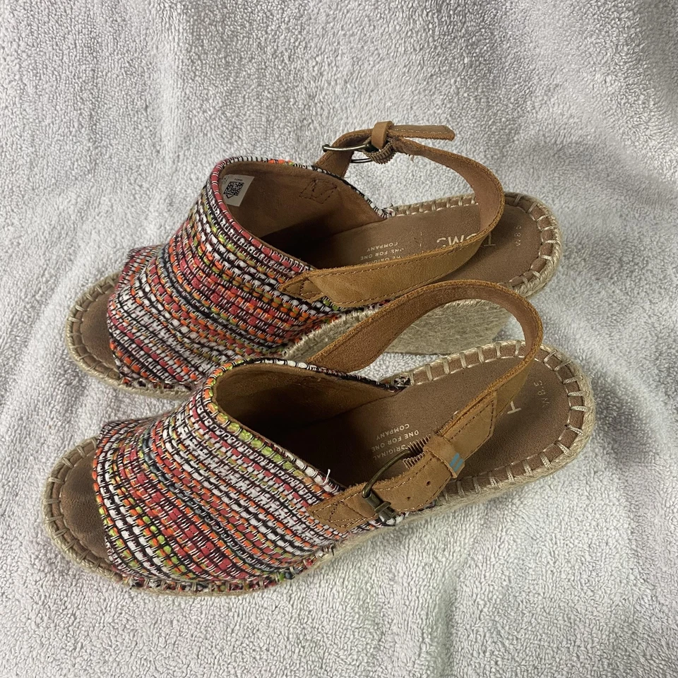 Sandalias de cuña TOMS para mujer talla 8,5 multicolor a rayas alpargata peep toe zapatos Foto 4 de 4
