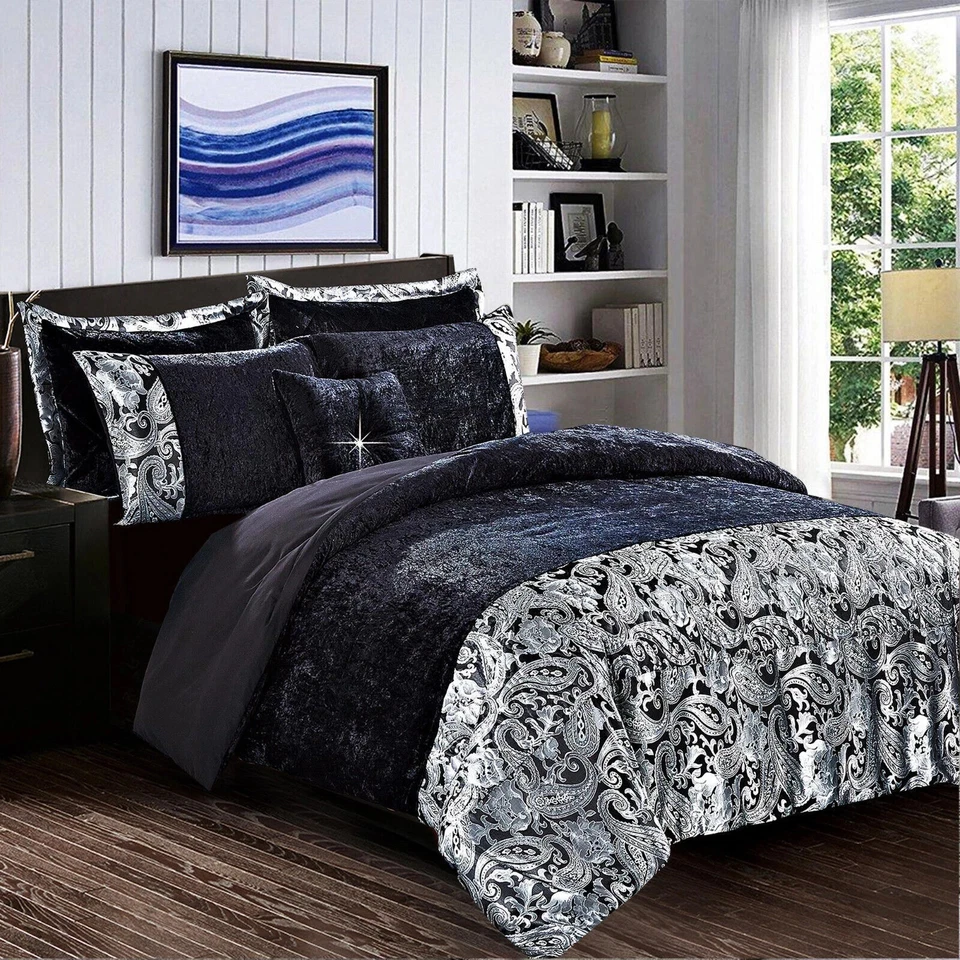 3 Piece Crushed Velvet Duvet Cover Luxury Bed Set Double King Size Quilt Cover - Image 3 of 4