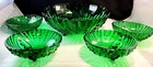 Vtg Anchor Hocking Bowl Set Forest Green Footed Oyster & Pearl 5 Piece 8.5"&4.5"