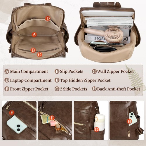 Backpack Purse for Women, Waterproof Leather Backpack Purse Lightweight Trave... - Picture 3 of 8