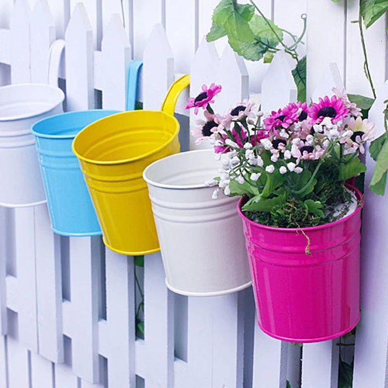 Garten hängender Eisen Blumentopf mit Haken Blech Eimer für drinnen draußen - Bild 2 von 4