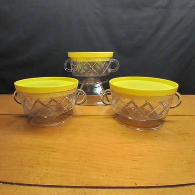 (3) Philippe Starck Atomic Starburst Target Plastic Storage Bowls w/Yellow Lids