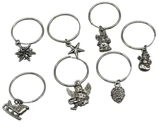 wine glass charms markers Christmas holiday silver color set of 7 READ