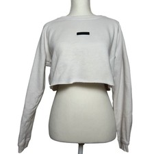 Alphalete White Cropped Sweatshirt Raw Hem Long Sleeve Athleisure Women's Medium