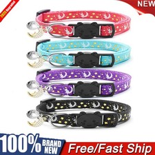 Star Moon Dog Collar Pet Cat Puppy Nylon Collar with Bell Neck Adjustable NEW